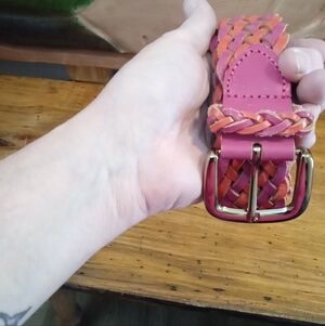 Another Line Vibrant Pink and Orange Braided Leather Belt Size M 36"